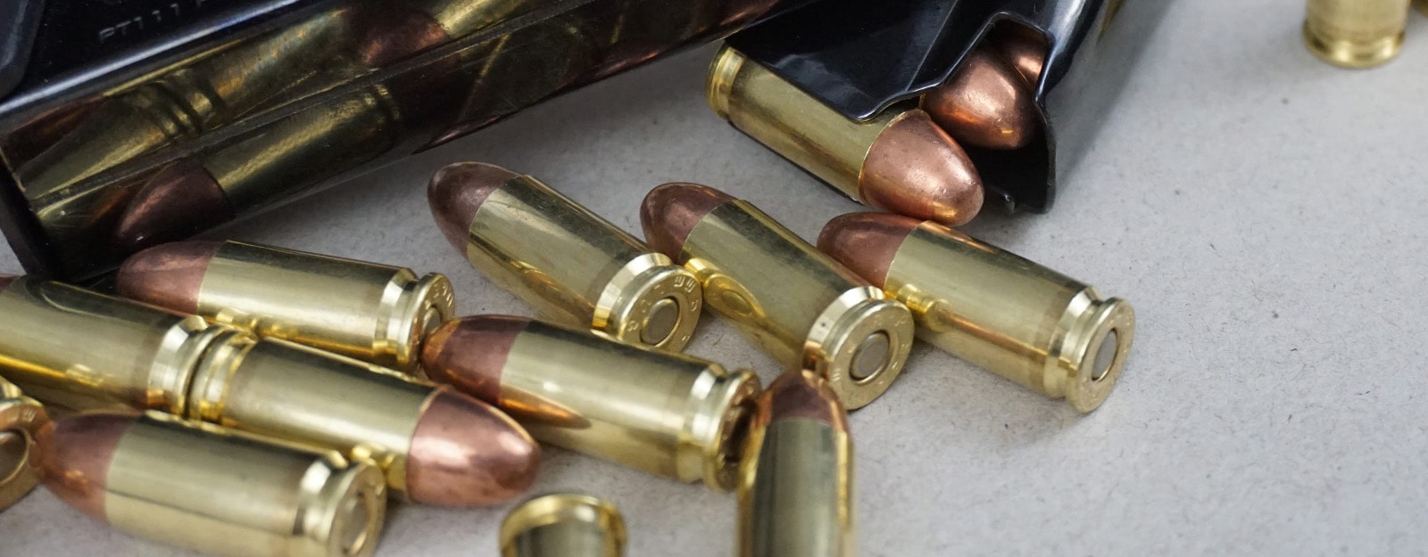 9mm pistol ammo, with some loaded into magazines