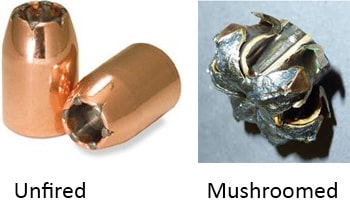 Hollow point ammo unfired vs. fired and mushroomed