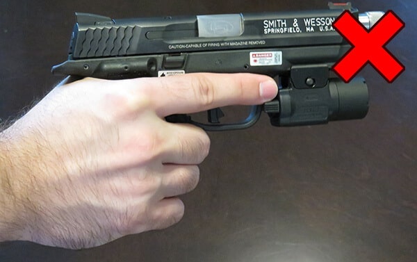 Unsafe trigger finger on a pistol